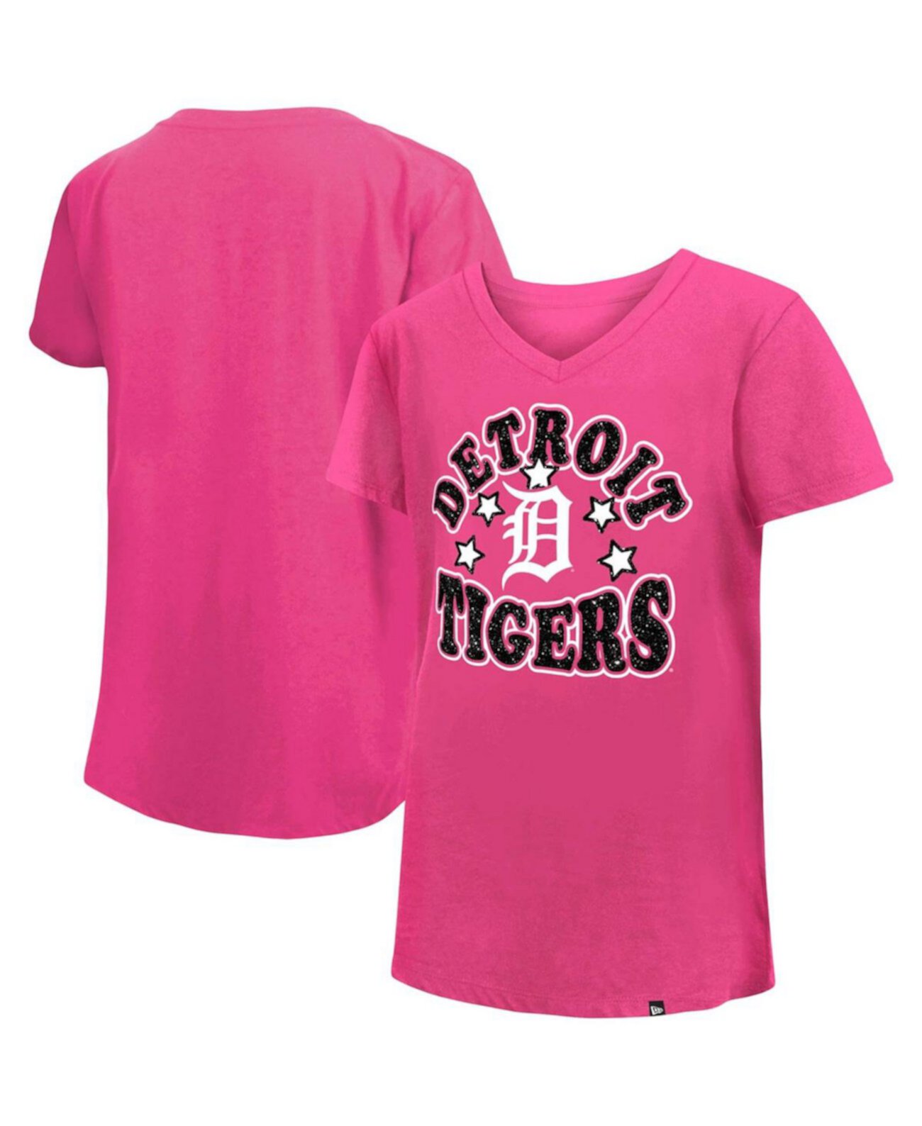 Girl's Youth Pink Detroit Tigers Jersey Stars V-Neck T-shirt New Era
