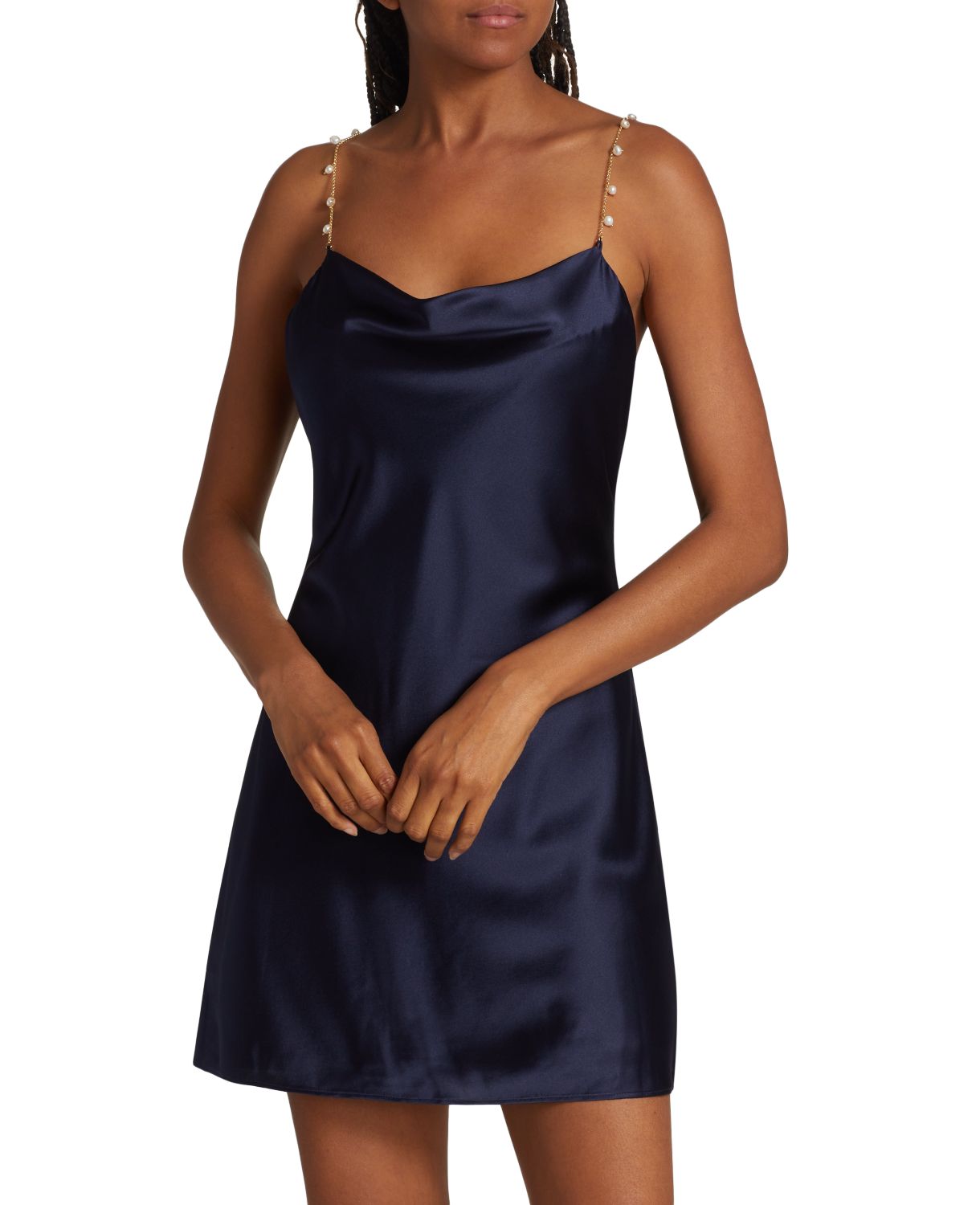 Шелковое мини-платье Shallon с жемчужной цепочкой Cami