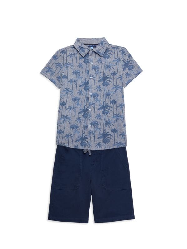 Комплект из двух предметов: рубашка с короткими рукавами и шорты с изображением фламинго для маленького мальчика Andy & Evan