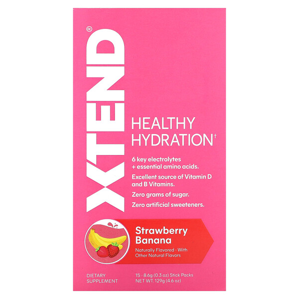 Healthy Hydration, Клубника-банан, 15 упаковок-стиков, 8,6 г (0,3 унции) каждый Xtend