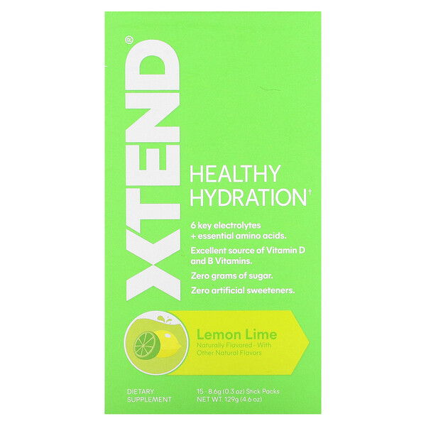 Healthy Hydration, Лимон и лайм, 15 упаковок в стиках, по 8,6 г (0,3 унции) каждый Xtend