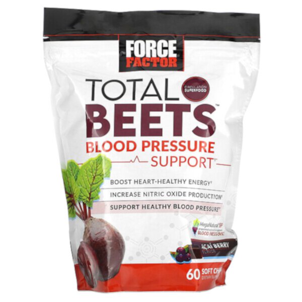 Total Beets Blood Pressure Support, ягоды асаи, 60 мягких жевательных конфет Force Factor