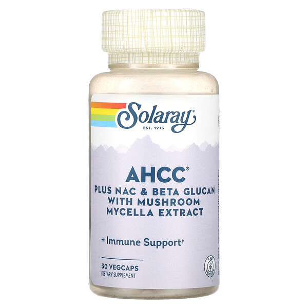 AHCC Plus NAC и бета-глюкан с экстрактом грибного мицелия, 30 растительных капсул Solaray