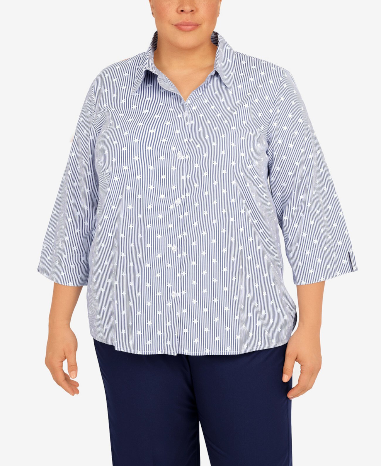 Plus Size Stars On Stripe Button Down Top Alfred Dunner