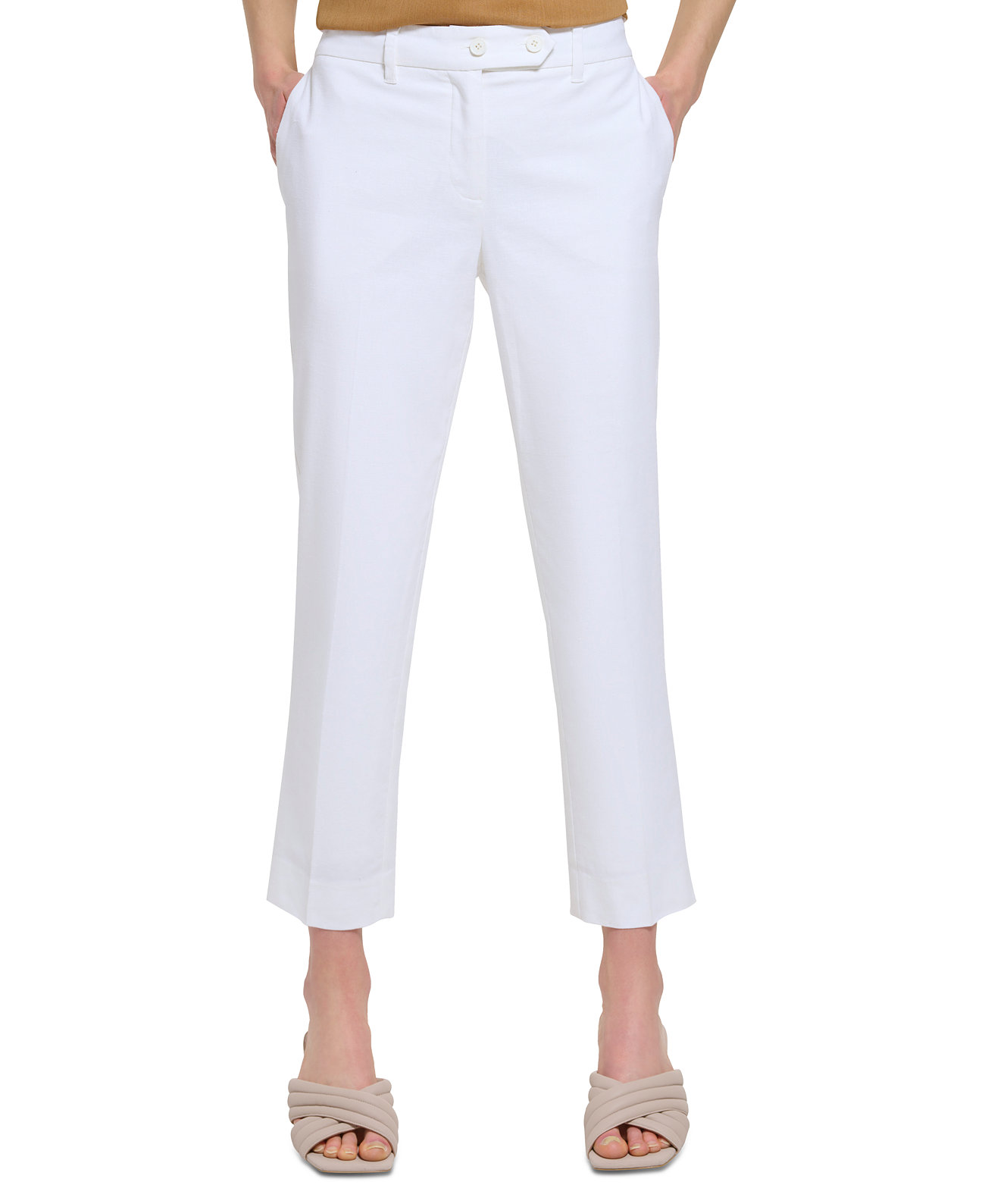 Женские узкие брюки из смеси льна с язычком на талии Calvin Klein