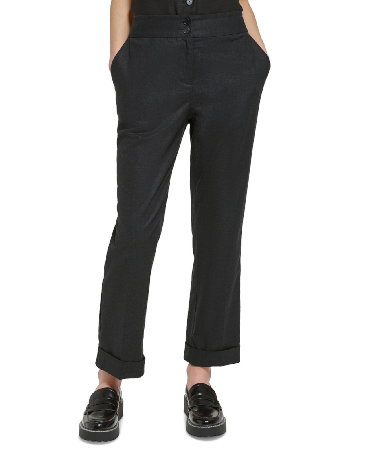 Женские брюки с манжетами из смесовой льняной ткани Calvin Klein