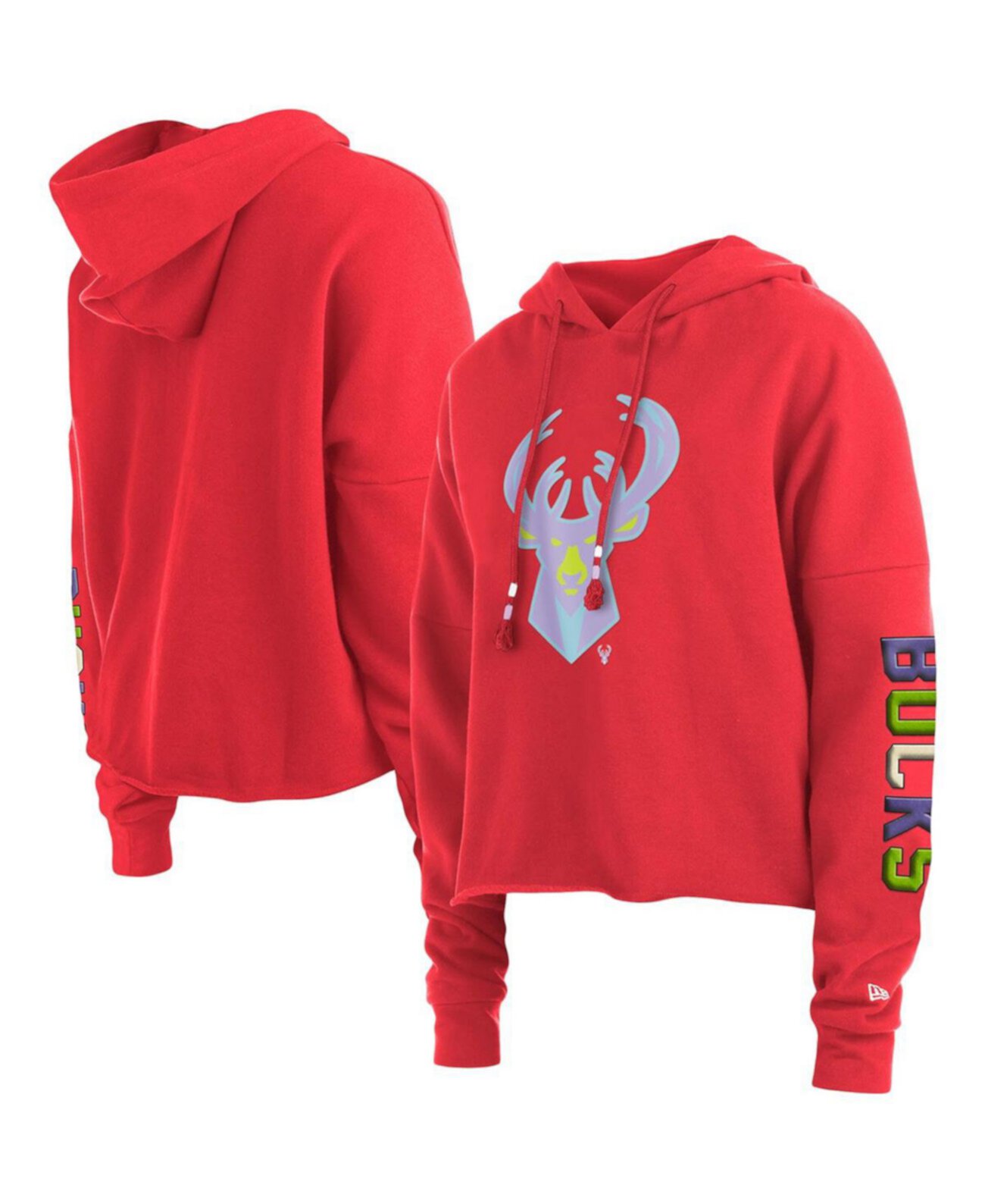 Женский красный пуловер с капюшоном Milwaukee Bucks Colour Pack с укороченным верхом New Era