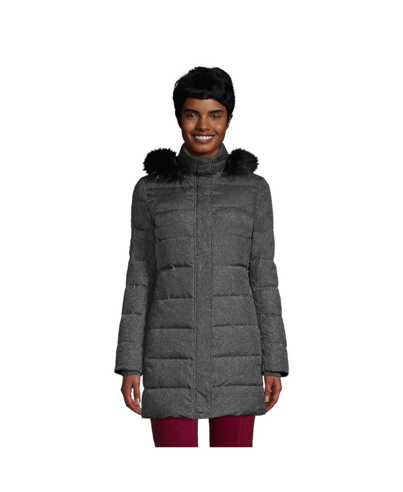 Женское высокое зимнее длинное пуховое пальто с капюшоном из искусственного меха Lands' End