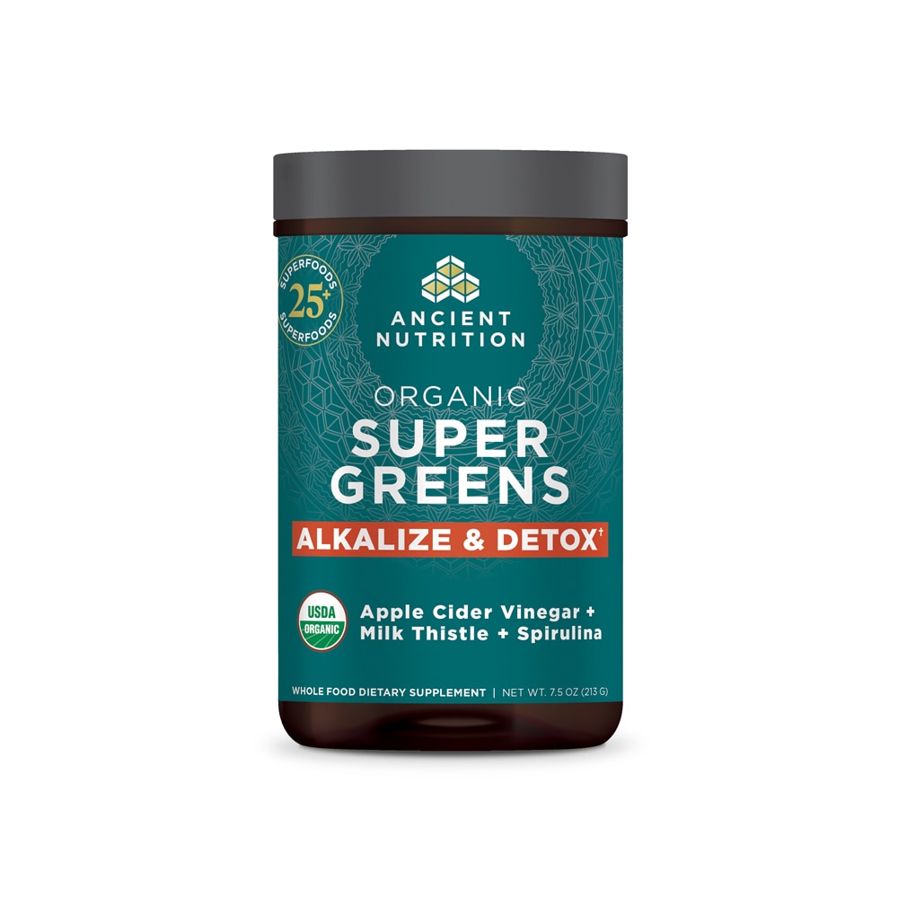 Organic SuperGreens + Alkalize & Detox -- 25 Servings (Порции) Ancient Nutrition