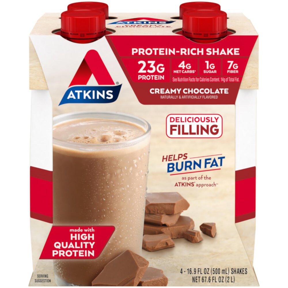 Готовый к употреблению белковый коктейль со сливочным шоколадом — 16,9 жидких унций каждый / упаковка из 4 шт. Atkins
