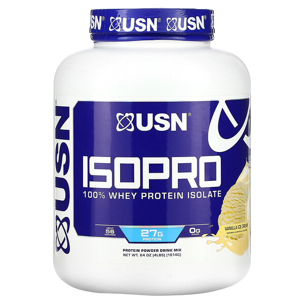 IsoPro, 100% изолят сывороточного протеина, ванильное мороженое, 4 фунта (1814 г) USN