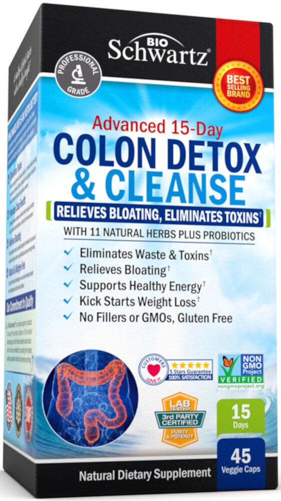 Colon Detox & Cleanser 15 - Days -- 45 Veggie Caps (Вегетарианские капсулы) BioSchwartz