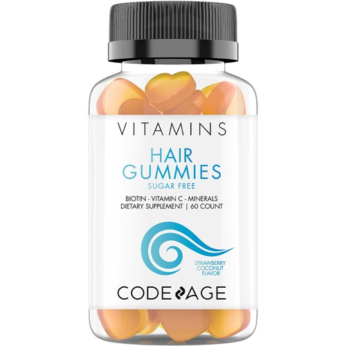 Chewable Sugar Free Hair Skin Nails Biotin Gummies (Жевательные конфеты) with Vitamin C Strawberry Coconut -- 60 Gummies Codeage