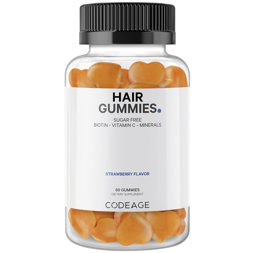 Chewable Sugar Free Hair Skin Nails Biotin Gummies (Жевательные конфеты) with Vitamin C Strawberry Coconut -- 60 Gummies Codeage