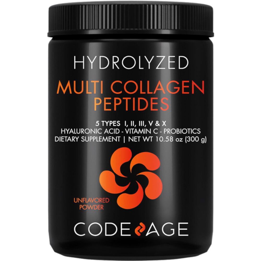 Multi Collagen Peptides + Hyaluronic Acid Powder (Порошок) Supplement Vitamin C & Probiotic Unflavored (Без вкуса) -- 10.58 oz (Унции) Codeage