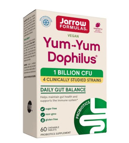 Digestive Yum-Yum Dophilus Natural Raspberry — 1 миллиард — 60 жевательных таблеток Jarrow Formulas