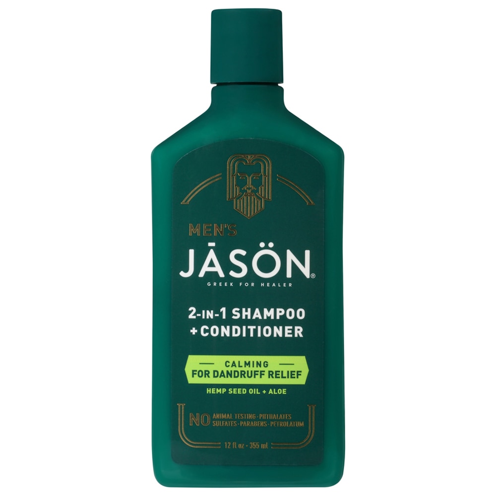 Успокаивающий шампунь и кондиционер 2-в-1 для мужчин против перхоти Масло семян конопли + алоэ -- 12 жидких унций JASON