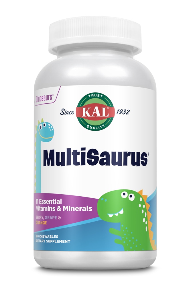 Kal Dinosaurs MultiSaurus® Children's Vitamins and Minerals Berry Grape and Orange -- 180 Chewables (Жевательные таблетки) KAL