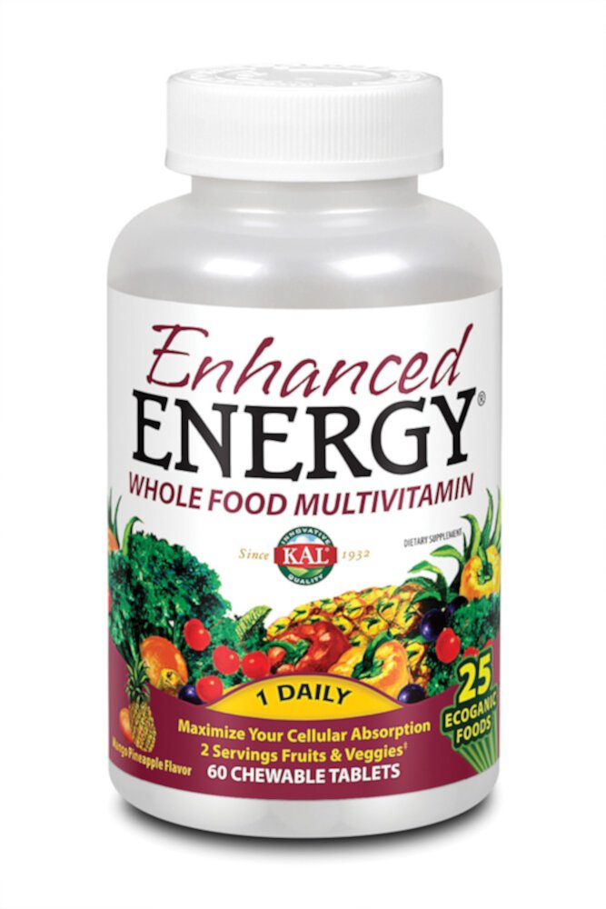 Kal Enhanced Energy® Whole Food Multivitamin Mango Pineapple -- 60 жевательных таблеток KAL