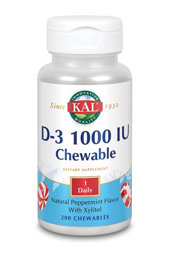 Kal Витамин D-3 Мята перечная -- 1000 МЕ -- 200 жевательных таблеток KAL