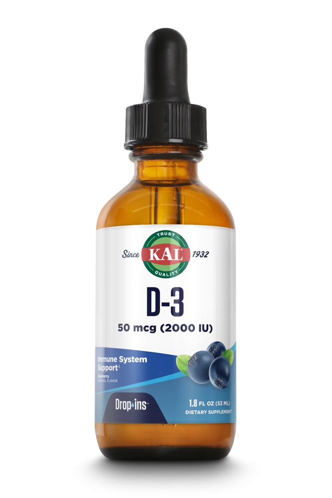 Kal Витамин D3 Dropins™ Натуральная черника — 1,8 жидких унций KAL