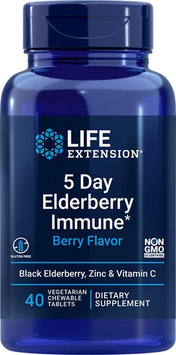 5 Day Elderberry Immune Berry — 40 вегетарианских жевательных таблеток Life Extension