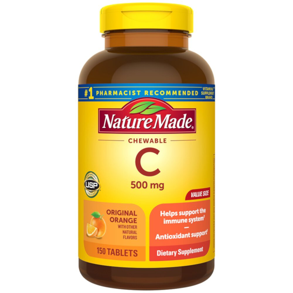 Vitamin C Chewable Orange -- 500 mg - 150 Chewable Tablets (Жевательные таблетки) Nature Made