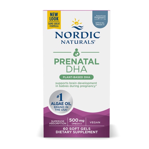 Веганский пренатальный DHA 500 мг Омега-3 60 растительных капсул Nordic Naturals