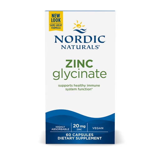 Цинк глицинат 20 мг - 60 капсул для поддержания иммунной системы Nordic Naturals