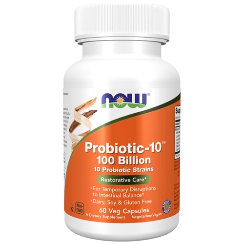 Пробиотик-10 — 100 миллиардов — 60 растительных капсул NOW Foods