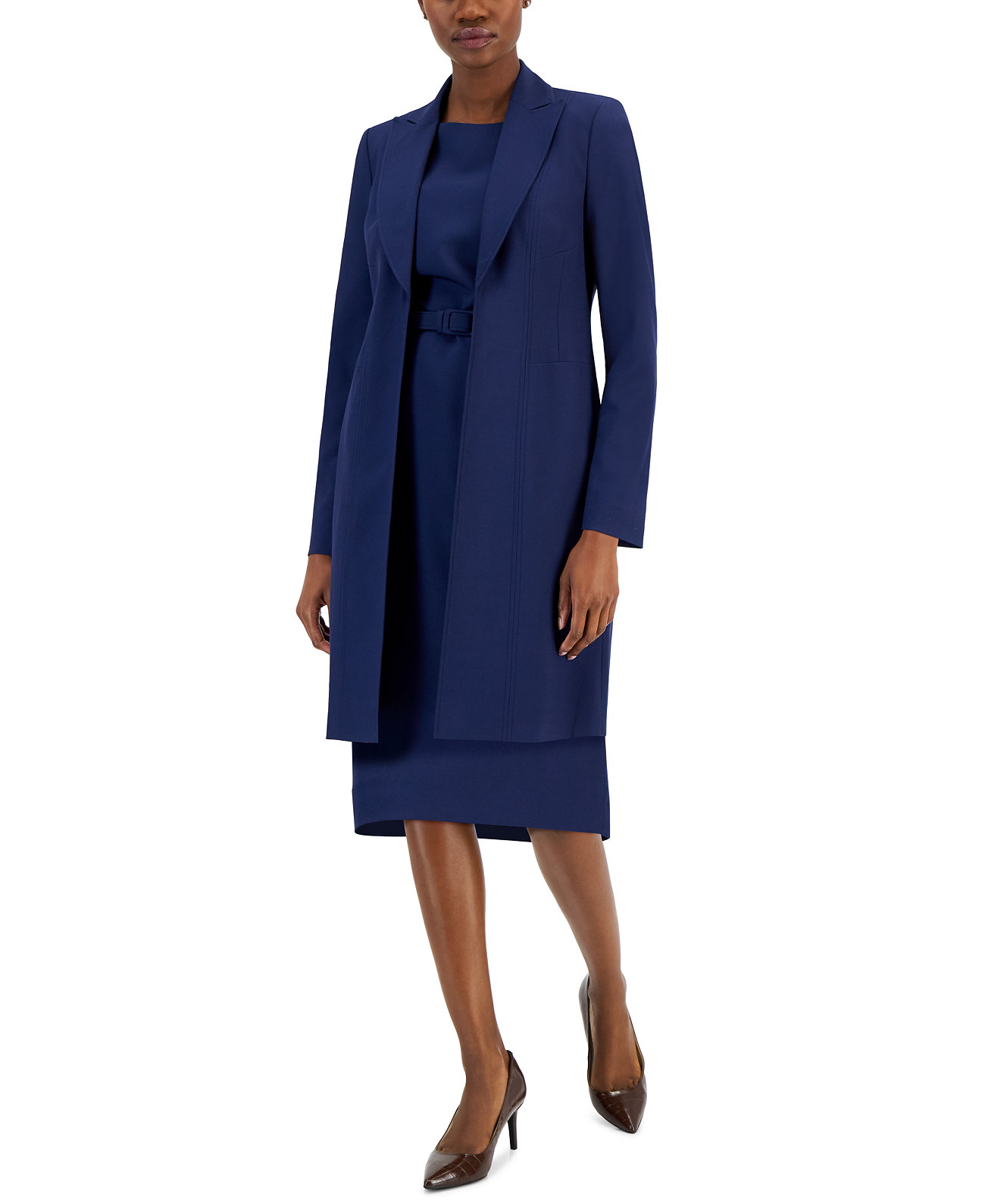 Женская удлиненная куртка-топпер и платье-футляр без рукавов с поясом Nipon Boutique