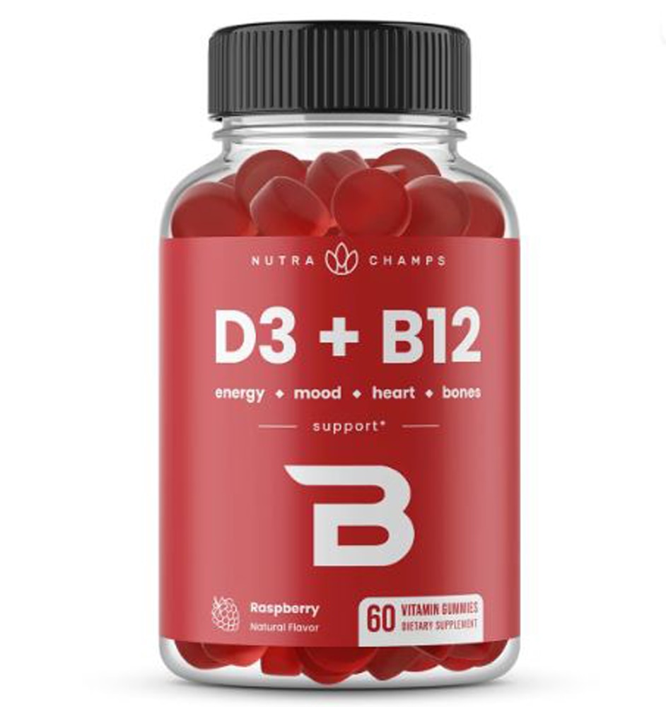 Vitamin D3 + B12 Gummies (Жевательные конфеты) Raspberry -- 60 Gummies NutraChamps