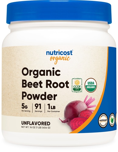 Organic Beet Root Powder (Порошок) Unflavored (Без вкуса) -- 1 lb (Фунты) Nutricost