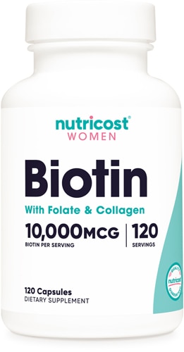 Women Biotin With Folate & Collagen -- 10,000 mcg - 120 Capsules (Капсулы) Nutricost