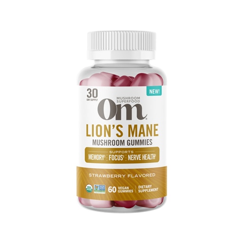 Mushrooms - Lion's Mane Mushroom Gummies (Жевательные конфеты) Strawberry -- 60 Gummies OM