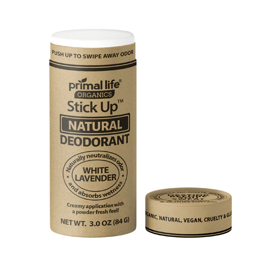 Natural Deodorant Stick Up Plastic Free - White Lavender -- 3 oz Primal Life Organics