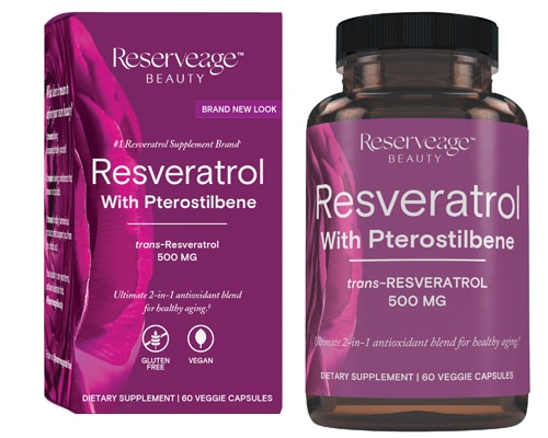 Ресвератрол с птеростильбеном — 500 мг — 60 растительных капсул Reserveage Beauty