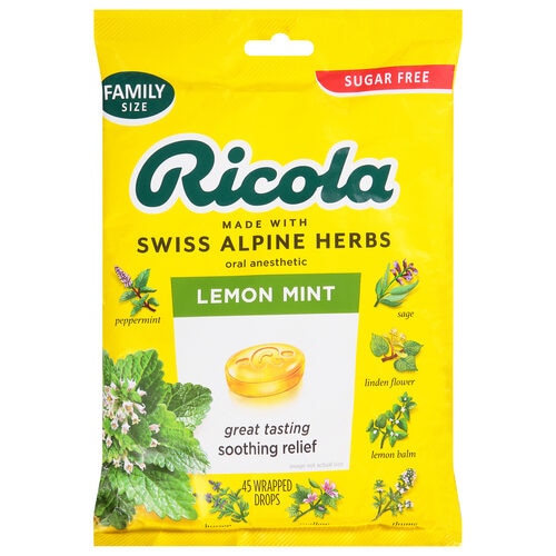 Sugar Free Herb Throat Drops (Капли) Lemon Mint -- 45 Drops Ricola