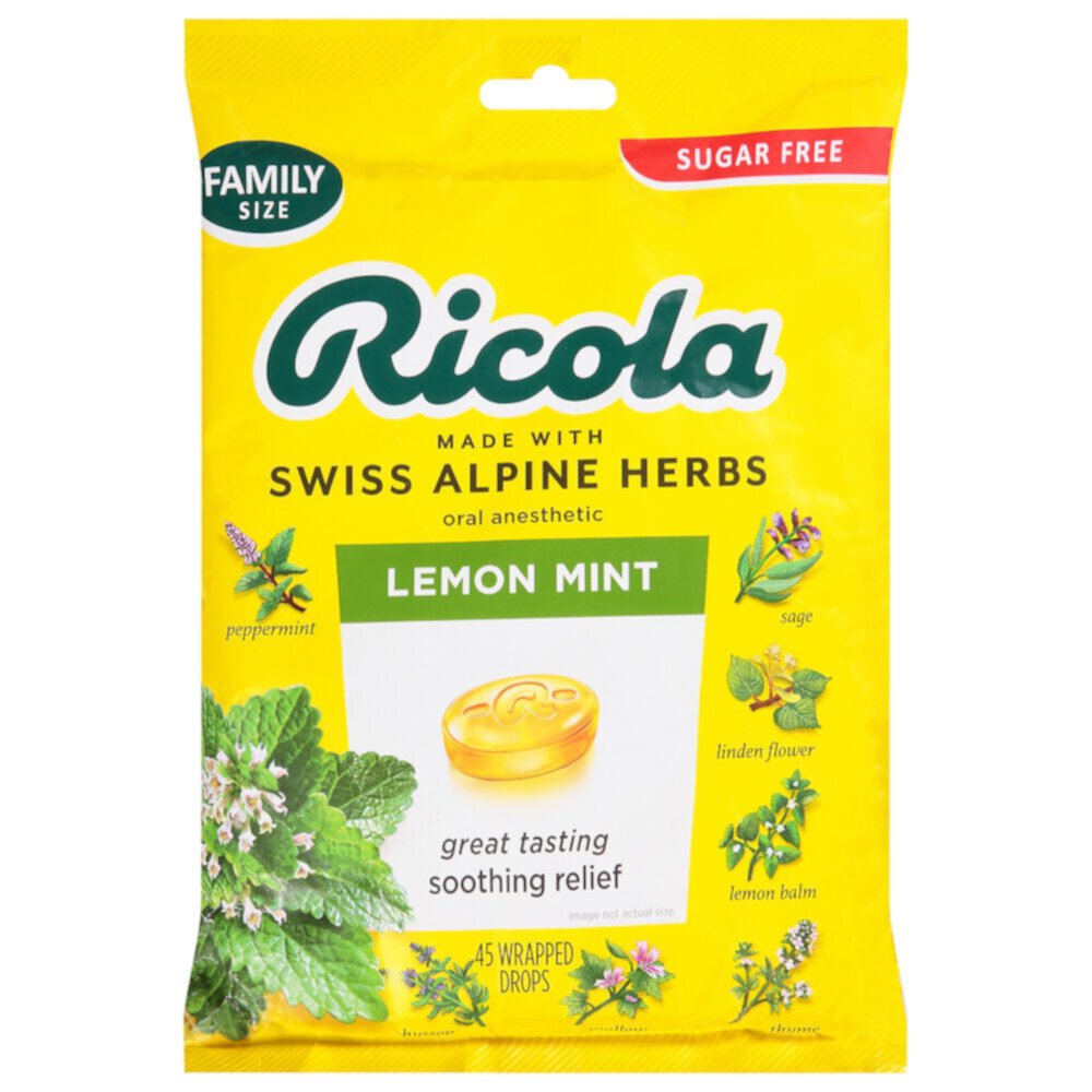 Sugar Free Herb Throat Drops (Капли) Lemon Mint -- 45 Drops Ricola