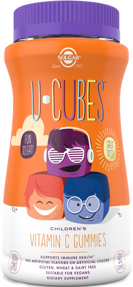 U-Cubes™ Детские жевательные конфеты с витамином С с апельсином и клубникой -- 90 жевательных конфет Solgar