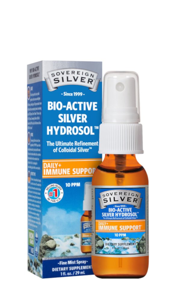 Bio-Active Silver Hydrosol Daily Plus Immune Support -- 10 ppm - 1 fl oz (Жидкие унции) Sovereign Silver