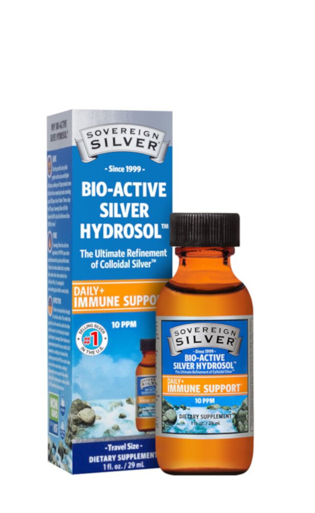 Bio-Active Silver Hydrosol Daily Plus Immune Support Screw Top -- 10 ppm - 1 fl oz (Жидкие унции) Sovereign Silver