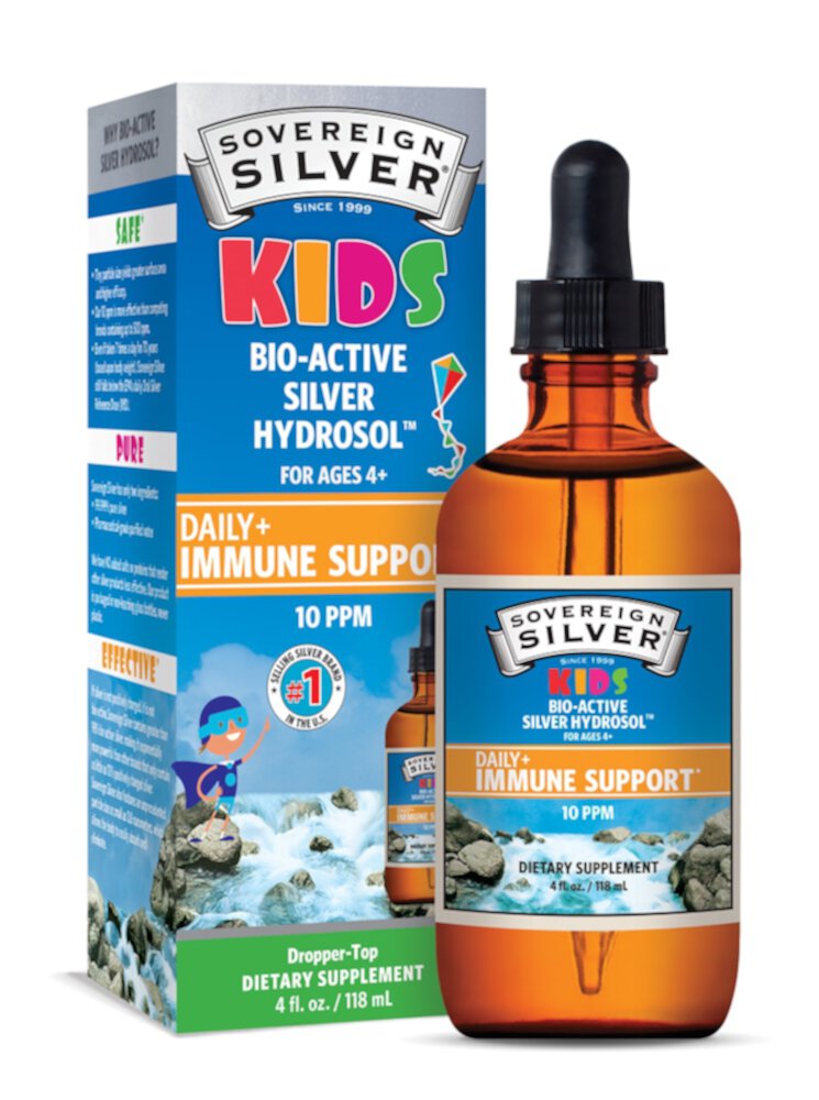 Bio-Active Silver Hydrosol For Kids Daily Plus Immune Support -- 10 ppm - 4 fl oz (Жидкие унции) Sovereign Silver