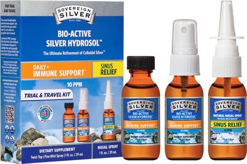 Bio-Active Silver Hydrosol Immune Support 3-Piece Trial & Travel Kit — 10 частей на миллион — 1 комплект Sovereign Silver
