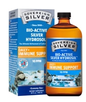 Bio-Active Silver Hydrosol Daily Plus Immune Support - Screw Top -- 10 ppm - 32 fl oz (Жидкие унции) Sovereign Silver