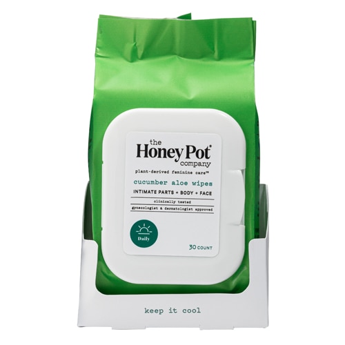 Огуречные салфетки для интимной гигиены с алоэ -- 30 салфеток The Honey Pot Company