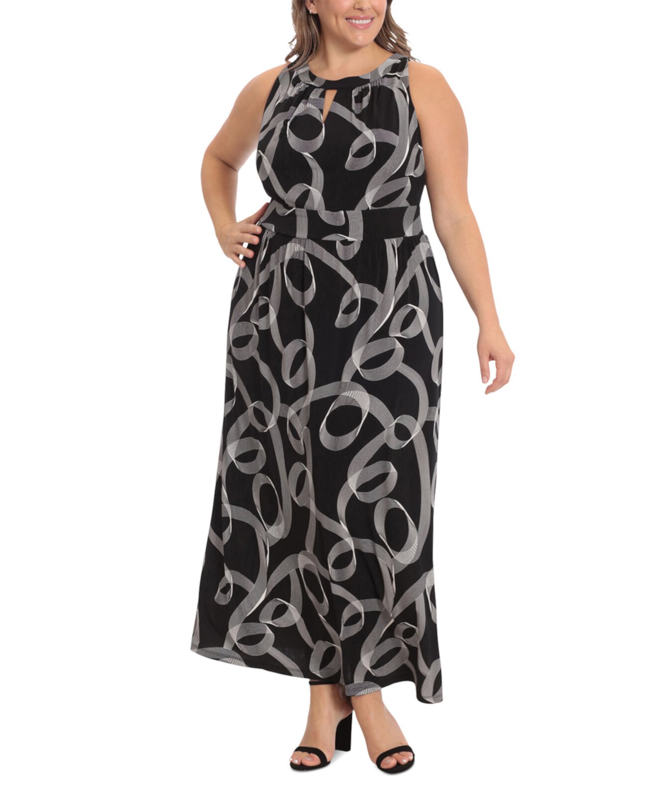 Plus Size Halter Keyhole Printed Maxi Dress London Times