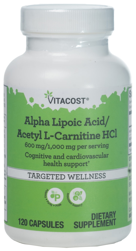 Альфа-липоевая кислота и Ацетил L-Карнитин HCl - 120 капсул - Vitacost Vitacost