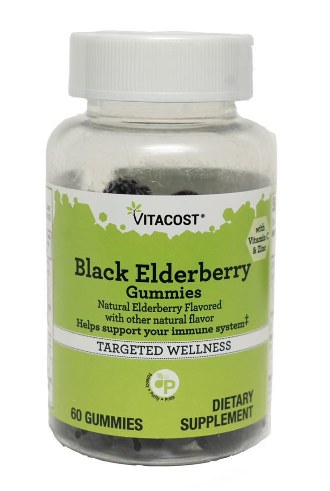 Black Elderberry Gummies (Жевательные конфеты) with Vitamin C & Zinc -- 60 Gummies Vitacost