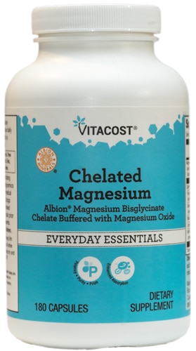 Chelated Magnesium - Albion Magnesium Bisglycinate Chelate Buffered with Magnesium Oxide -- 180 Capsules (Капсулы) Vitacost